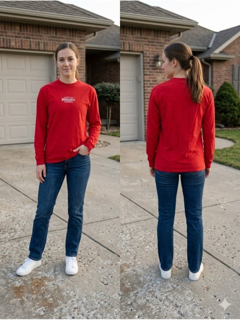 VTG Red Oak Nebraska Huskers Long Sleeve Shirt M 6219 Red Embroidered Women